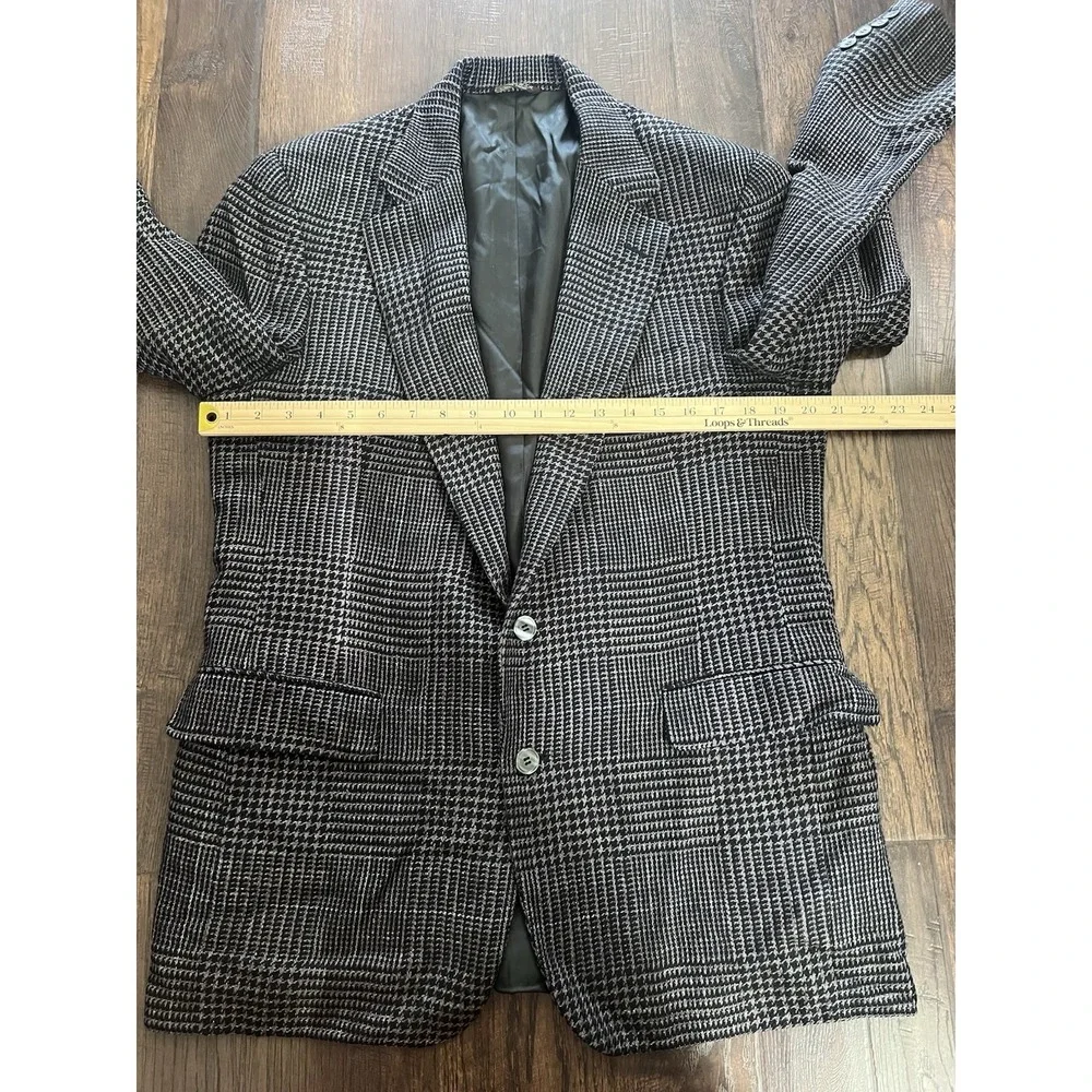 Fitzgerald USA Tailored 42R Check Houndstooth Blazer‎ Wool Flannel Sport Coat